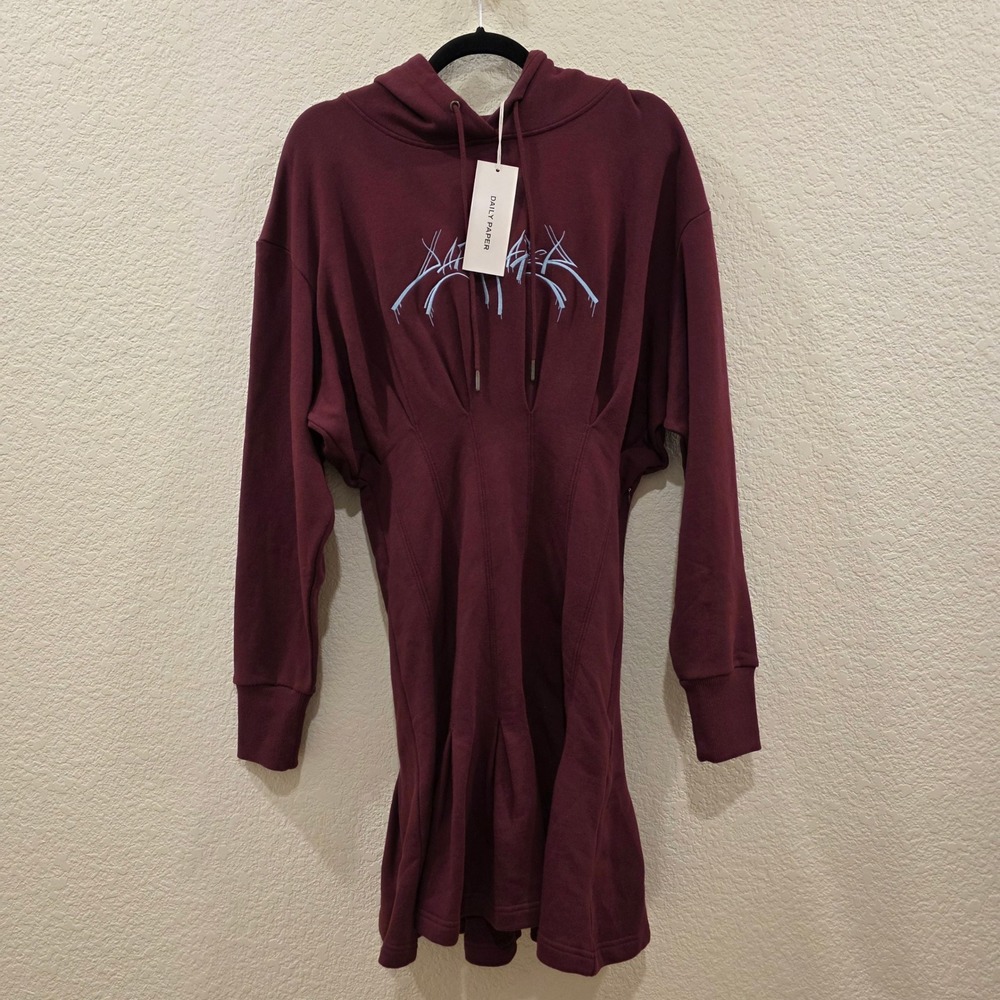 Daily Paper Lottie Hoodie Dress Grape Purple Corset Waist Cotton Mini Small NWT